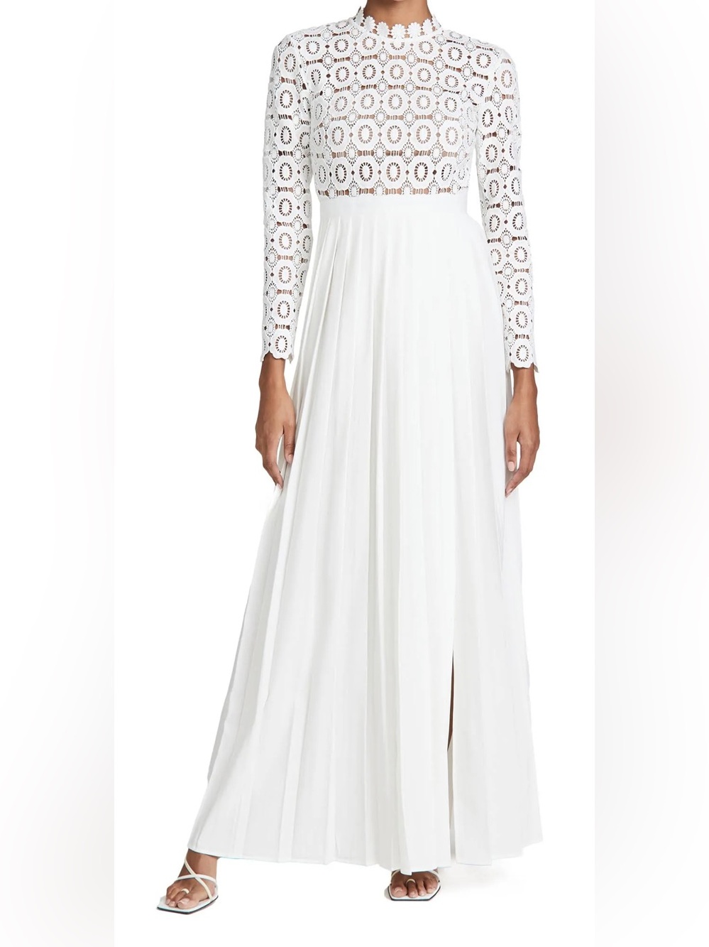 Self-Portrait Pleated Crochet Floral Maxi Dress